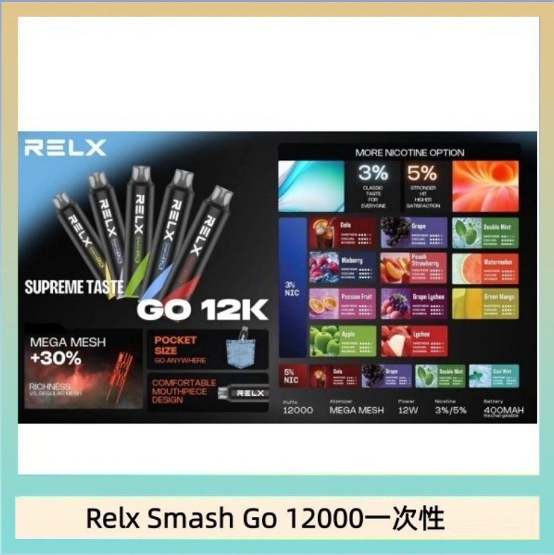Relx Smash Go 12000一次性 Relx Smash Go 12000 Puffs 一次性電子煙拋棄式12W輸出